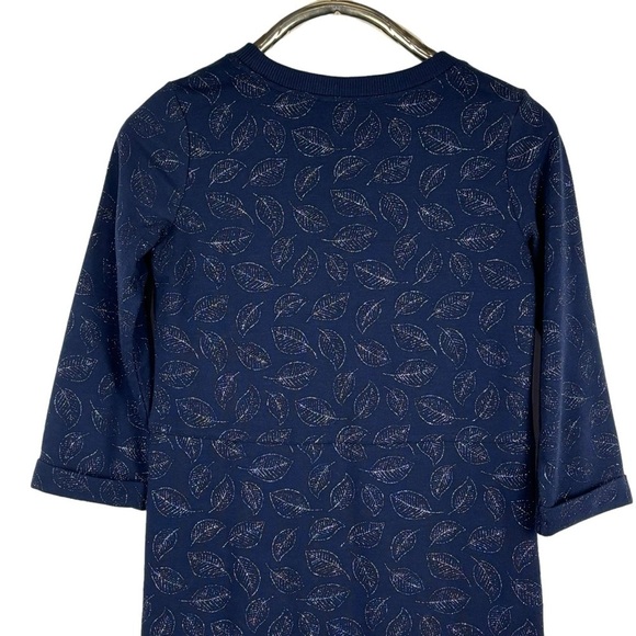 BODEN J0728 HANNAH NAVY SILVER METALLIC LEAF PULLOVER COTTON SWEATSHIRT DRESS - Picture 7 of 13